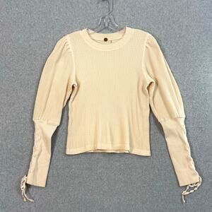 Free People FP One Tasha Lace Sleeve Thermal Top Size S Waffle Boho Festival